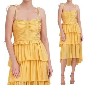 BCBGMAXAZRIA Marigold Sleeveless Hi-Low Pleated Tiered Midi Dress Womens Size 2